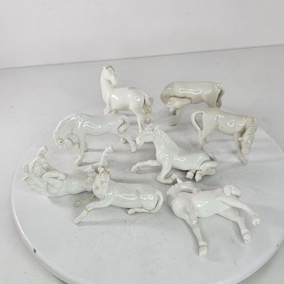 Vintage Jingdezhen Chinese Miniature White Porcelain Horses Set of 8 AS IS FLAWS - Picture 1 of 13